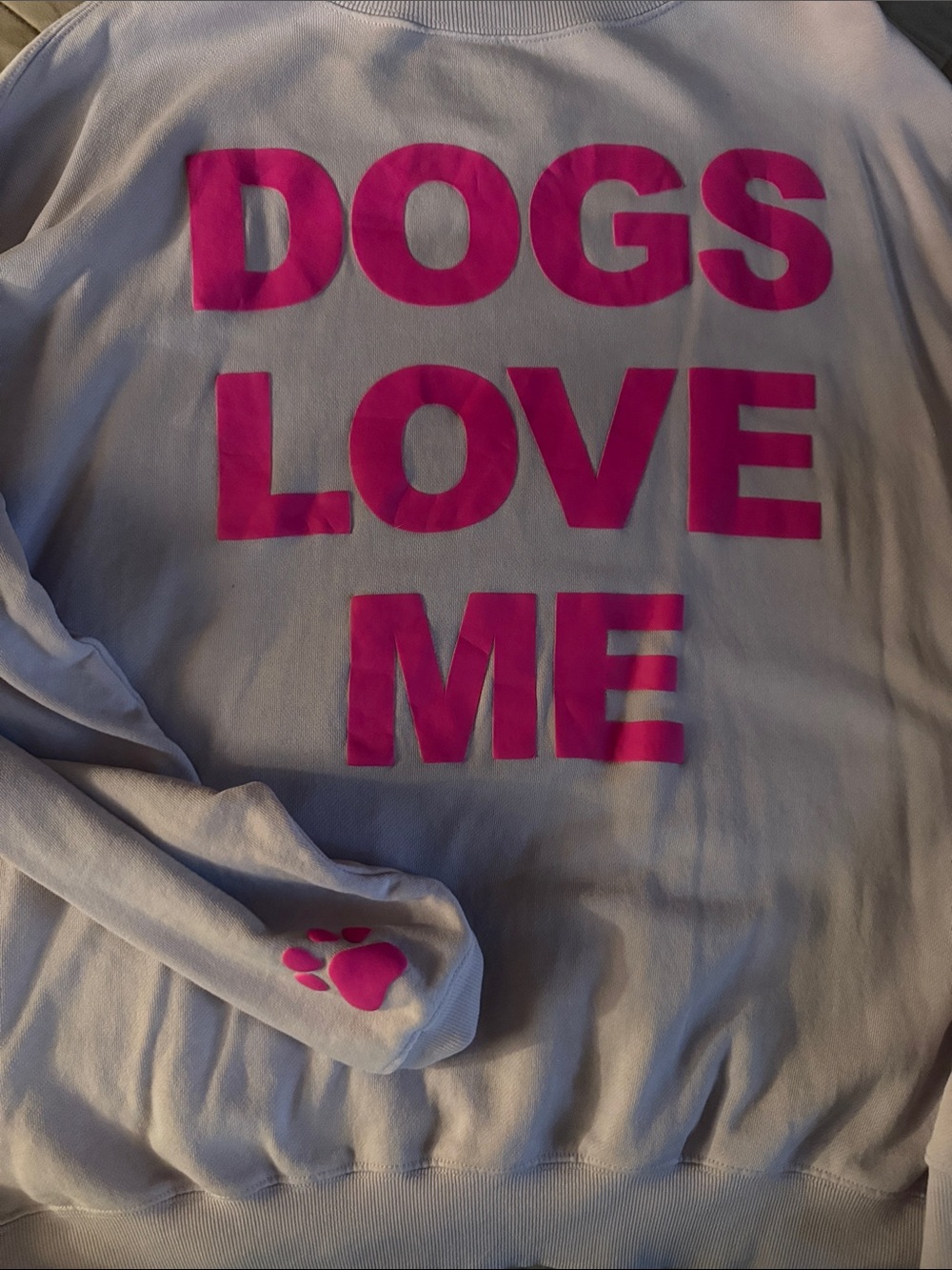 Wildfox Lavender Crewneck With Hot Pink Love And Paw Prints View 4